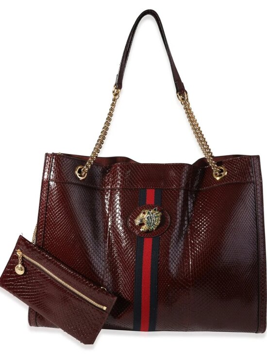 Gucci Handbags - Gucci Rajah Large Burgundy Python Chain Tote NWT